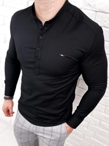 Czarna koszula męska slim fit oxford zapinana do połowy 2009