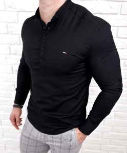 Czarna koszula męska slim fit oxford zapinana do połowy 2009