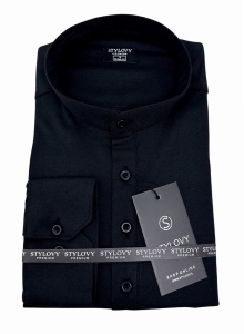 Czarna koszula męska slim fit oxford zapinana do połowy 2009