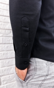 Czarna koszula męska slim fit oxford zapinana do połowy 2009