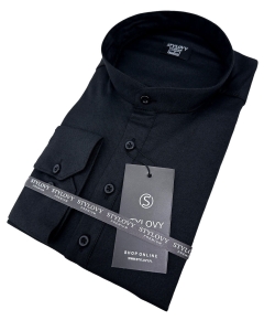 Czarna koszula męska slim fit oxford zapinana do połowy 2009