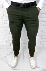 Spodnie męskie materiałowe chinosy khaki slim fit 3018