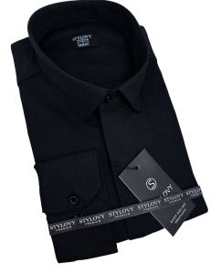Czarna koszula męska slim fit z kołnierzem zakryta plisa 2010