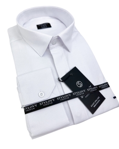 Biała koszula męska slim fit z kołnierzem zakryta plisa 2010