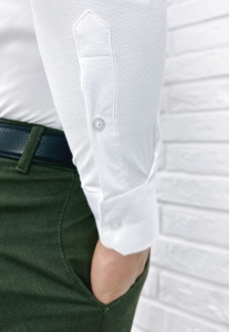 Biała koszula męska slim fit z kołnierzem zakryta plisa 2010