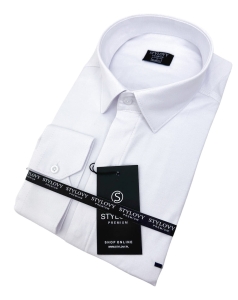 Biała koszula męska slim fit z kołnierzem zakryta plisa 2010
