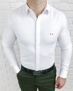Biała koszula męska slim fit z kołnierzem zakryta plisa 2010