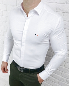 Biała koszula męska slim fit z kołnierzem zakryta plisa 2010