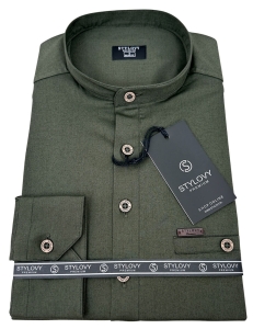 Koszula męska ze stójką khaki slim fit zapinana do połowy 1966