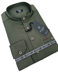 Koszula męska ze stójką khaki slim fit zapinana do połowy 1966