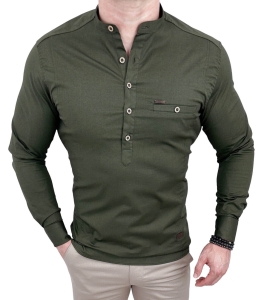 Koszula męska ze stójką khaki slim fit zapinana do połowy 1966