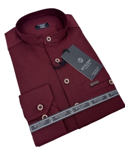 Koszula męska ze stójką bordowa slim fit zapinana do połowy 1966