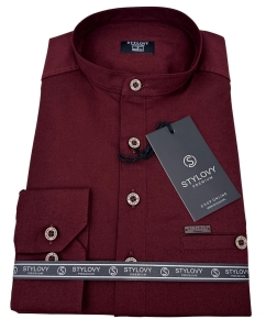 Koszula męska ze stójką bordowa slim fit zapinana do połowy 1966