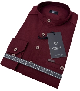 Koszula męska ze stójką bordowa slim fit zapinana do połowy 1966