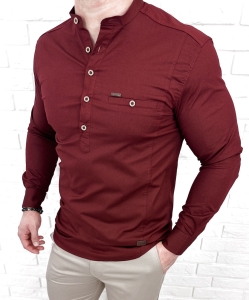 Koszula męska ze stójką bordowa slim fit zapinana do połowy 1966