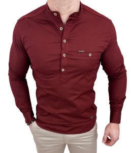 Koszula męska ze stójką bordowa slim fit zapinana do połowy 1966