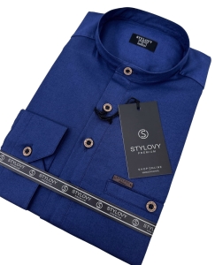 Koszula męska ze stójką granatowa slim fit zapinana do połowy 1966
