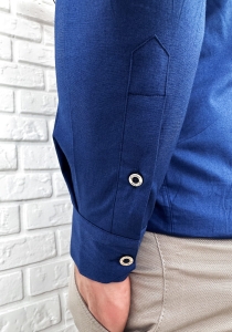 Koszula męska ze stójką granatowa slim fit zapinana do połowy 1966
