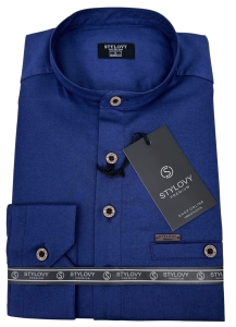 Koszula męska ze stójką granatowa slim fit zapinana do połowy 1966