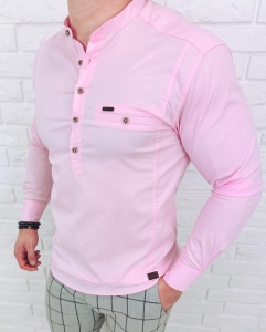 Koszula męska ze stójką różowa slim fit zapinana do połowy 1966