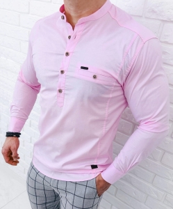 Koszula męska ze stójką różowa slim fit zapinana do połowy 1966