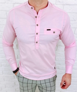 Koszula męska ze stójką różowa slim fit zapinana do połowy 1966