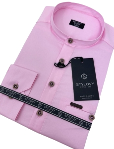 Koszula męska ze stójką różowa slim fit zapinana do połowy 1966