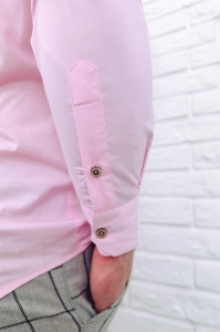 Koszula męska ze stójką różowa slim fit zapinana do połowy 1966