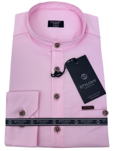 Koszula męska ze stójką różowa slim fit zapinana do połowy 1966