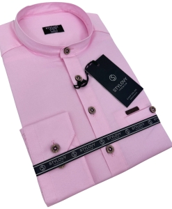 Koszula męska ze stójką różowa slim fit zapinana do połowy 1966