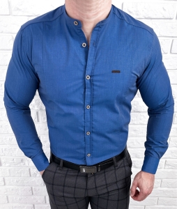 Koszula męska ze stójką granatowa slim fit Stylovy 207