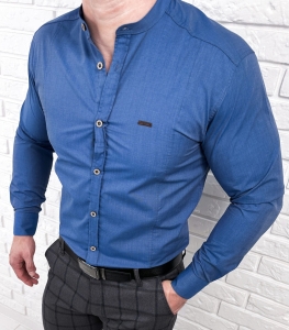 Koszula męska ze stójką granatowa slim fit Stylovy 207