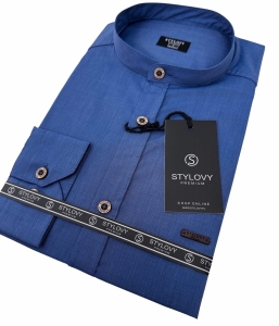 Koszula męska ze stójką granatowa slim fit Stylovy 207