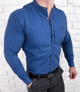 Koszula męska ze stójką granatowa slim fit Stylovy 207