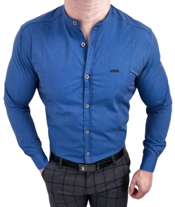Koszula męska ze stójką granatowa slim fit Stylovy 207