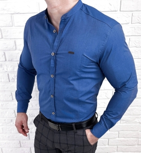 Koszula męska ze stójką granatowa slim fit Stylovy 207