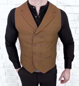 Kamizelka męska elegancka brązowa dwurzędowa 1750