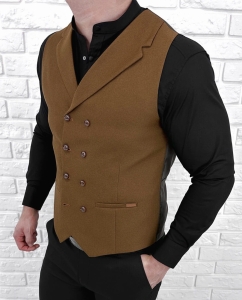 Kamizelka męska elegancka brązowa dwurzędowa 1750