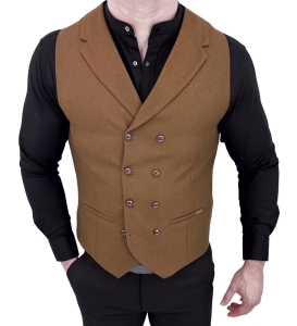Kamizelka męska elegancka brązowa dwurzędowa 1750