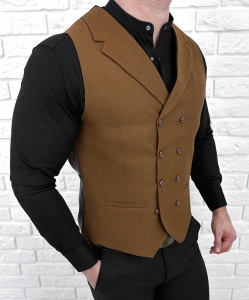 Kamizelka męska elegancka brązowa dwurzędowa 1750