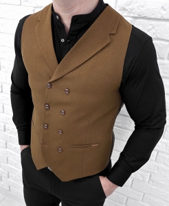 Kamizelka męska elegancka brązowa dwurzędowa 1750