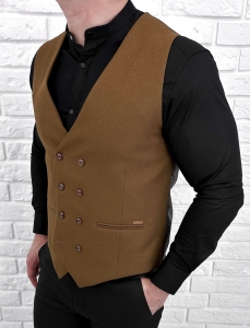 Kamizelka męska elegancka garniturowa brązowa 1749