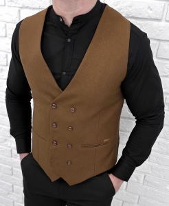 Kamizelka męska elegancka garniturowa brązowa 1749