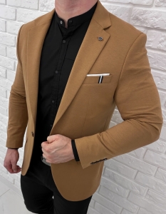 Marynarka męska karmelowa casual slim fit 1307