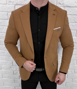 Marynarka męska karmelowa casual slim fit 1307