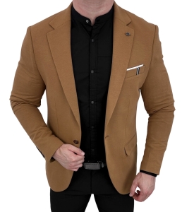 Marynarka męska karmelowa casual slim fit 1307
