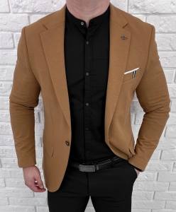 Marynarka męska karmelowa casual slim fit 1307