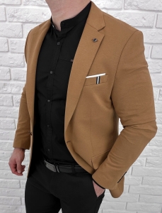 Marynarka męska karmelowa casual slim fit 1307