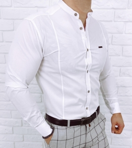Biała koszula męska ze stójką slim fit Stylovy 207