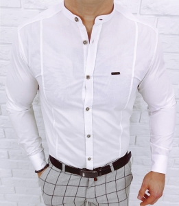 Biała koszula męska ze stójką slim fit Stylovy 207